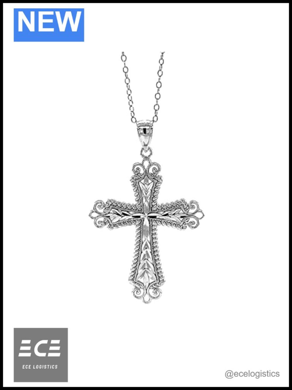 Sterling Silver Laced Cross Pendant Necklace Adjustable 16-18 in